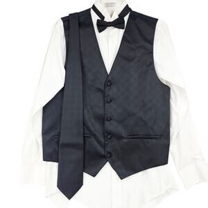 Ferrecci Uomo Mens Black Diamond Vest Tie Bowtie Set Size M 3716